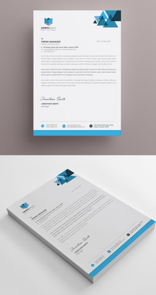 Clean Letterhead Layout with Blue Abstract - 383387896