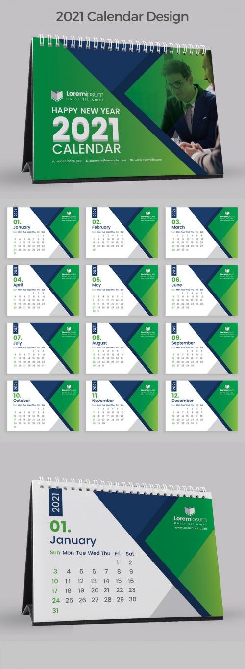 Green Abstract Desk Calendar 2021 - 383388011