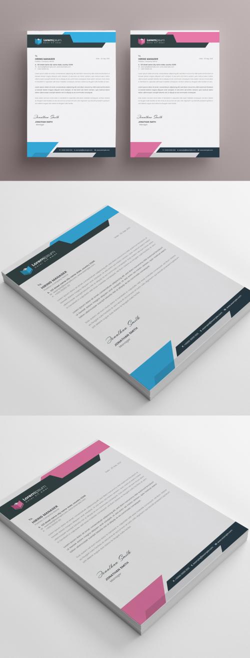 Letterhead Layout with Blue & Pink Accents - 383388379