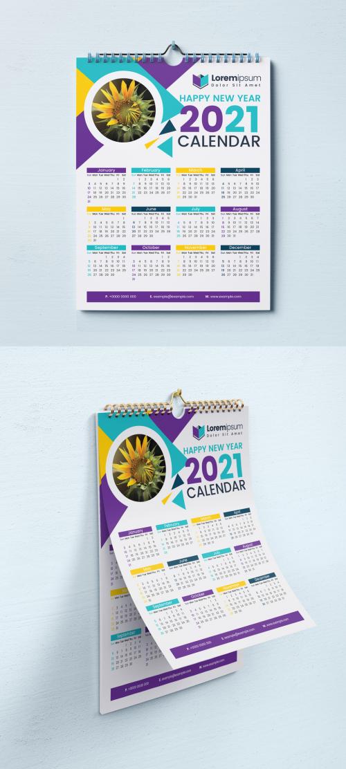 2021 Single Page Wall Calendar Design Layout - 383390572