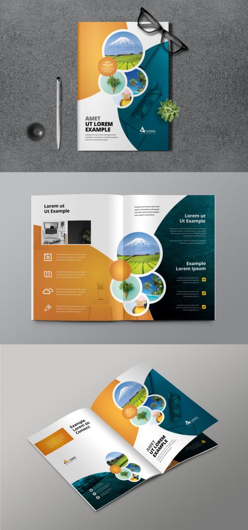 Business Bifold Brochure with Circle Elements - 384839235