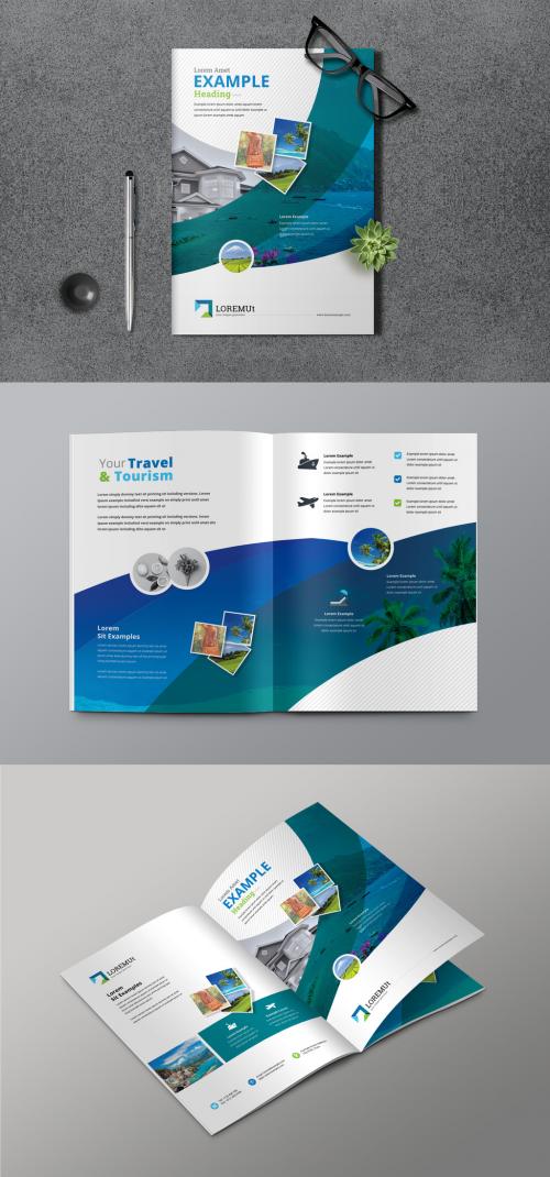 Travel and Tourism Bifold Brochure with Abstract Elements - 384839254