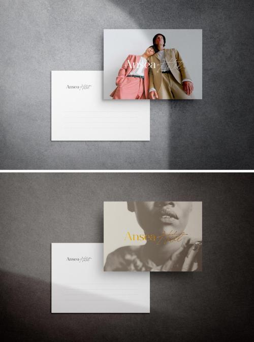 Postcard with Gold Foil Embossing Effect Mockup - 385076881