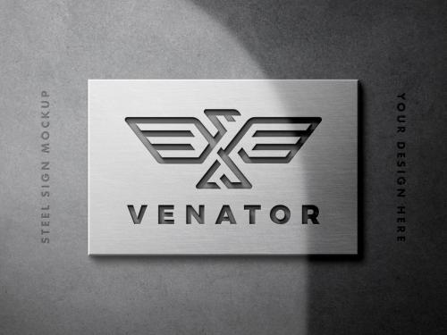 Stainless Steel Wall Sign Logo Mockup - 385080332