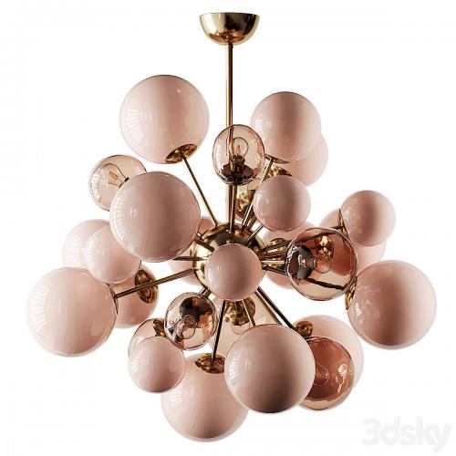 Clear and Opaque Pink Blush Murano Glass and Brass Sputnik Chandelier Italy