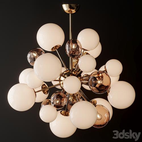 Clear and Opaque Pink Blush Murano Glass and Brass Sputnik Chandelier Italy