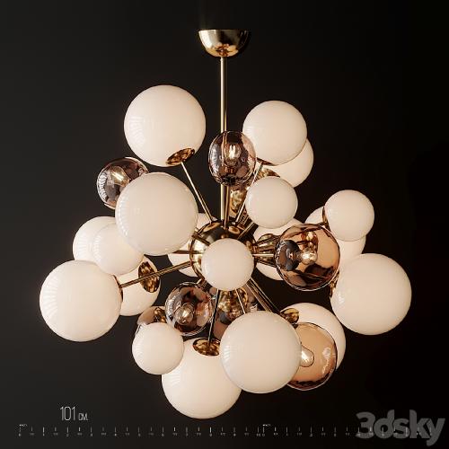 Clear and Opaque Pink Blush Murano Glass and Brass Sputnik Chandelier Italy