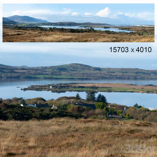 Autumn panorama. Northern Ireland. View of the mountains and the bay.