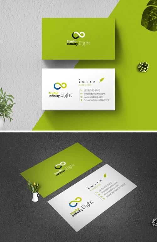 Business Card Layout with Green Background - 385103477