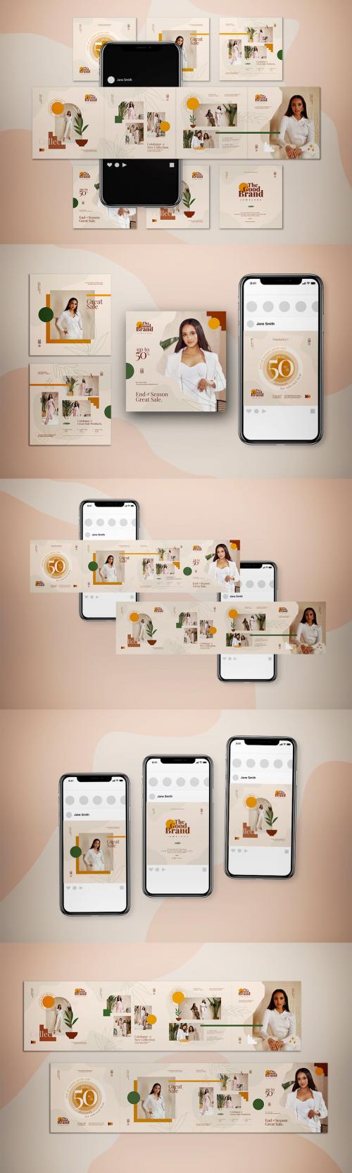 Boho Fashion Carousel Template Social Media Post Layouts - 385137232