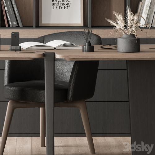 Home Office Desk and Library Gray Set - Office Furniture 286