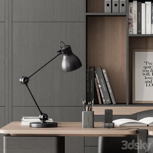 Home Office Desk and Library Gray Set - Office Furniture 286