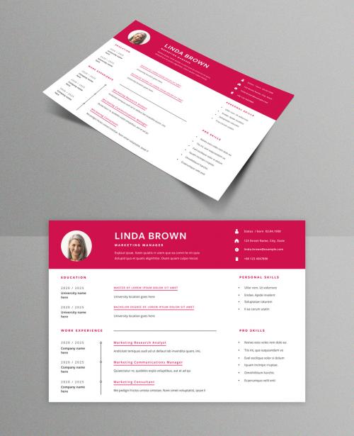 Modern Resume Layout with Magenta Accents - 385352674