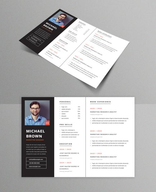 Modern Horizontal Resume Layout with Black Sidebar Element - 385352705