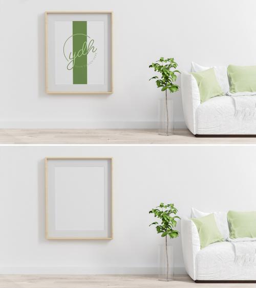 Frame Poster on Living Room Mock Up with Sofa  - 385355518