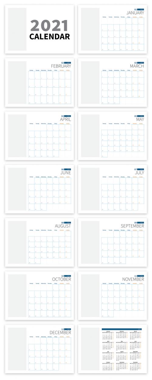 2021 Calender Planner with Blue and Yellow Accents - 385543621