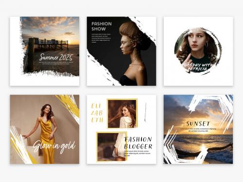 Set of Social Media Post Layouts with Abstract Elements - 385551784