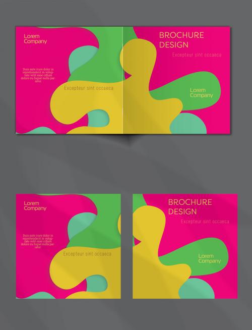 Brochure Cover Layout with Paper Cat Wavy Overlapping Shapes - 385583853