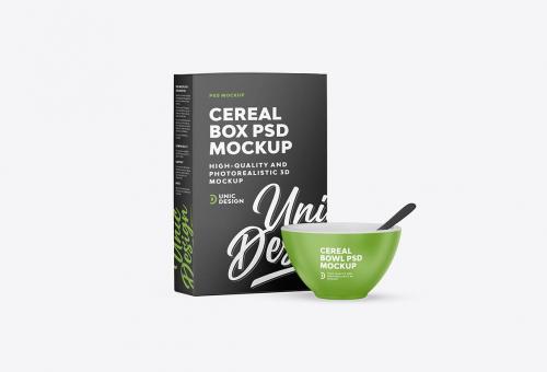 Cereal Box & Bowl Mockup