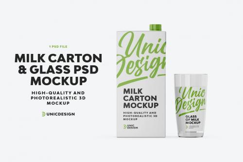 Milk Carton & Glass Mockup