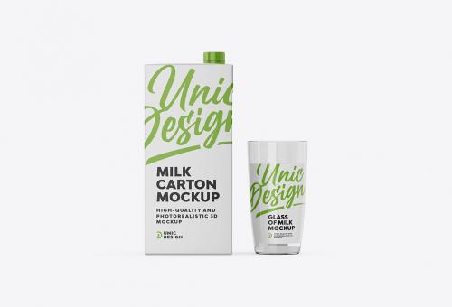 Milk Carton & Glass Mockup