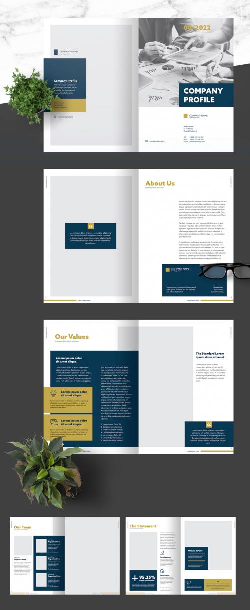 Company Profile with Gold and Blue Accents - 385819226