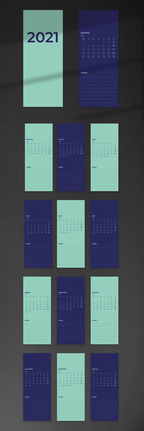 Printable Blue and Turquoise 2021 Monthly Calendar Layout - 385838173