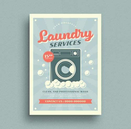Retro Laundry Service Flyer Layout  - 386287333