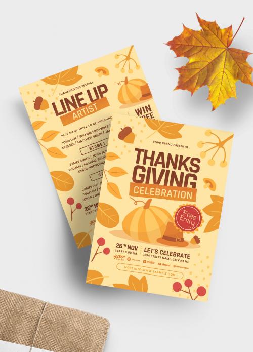 Thanksgiving Flyer Layout with Fall Elements - 386453336