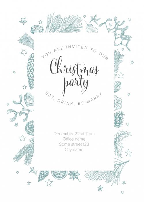 White Christmas Party Invitation Layout with Handdrawn Decorations - 386460409