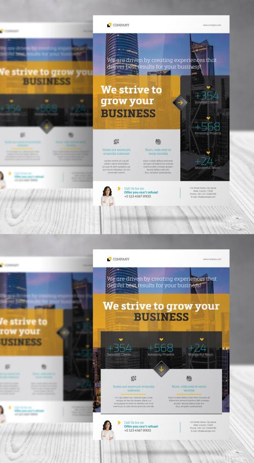 Corporate Flyer with Yellow and Turquoise Accents - 386475262