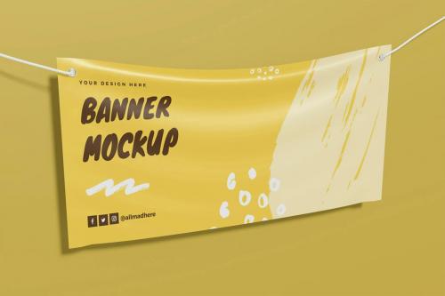 Banner Hanging on the Wall Mockup (R)