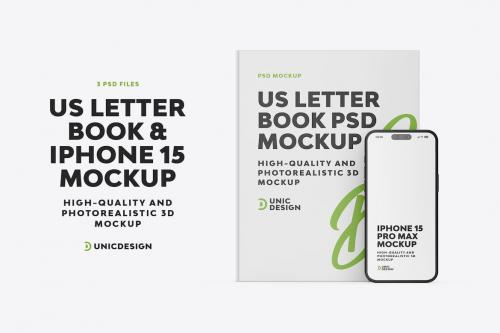 US Letter Book & iPhone 15 Mockup