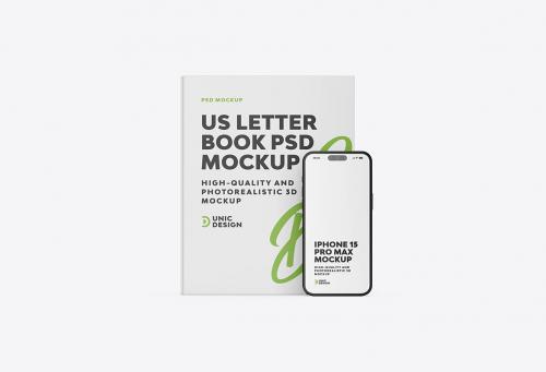 US Letter Book & iPhone 15 Mockup