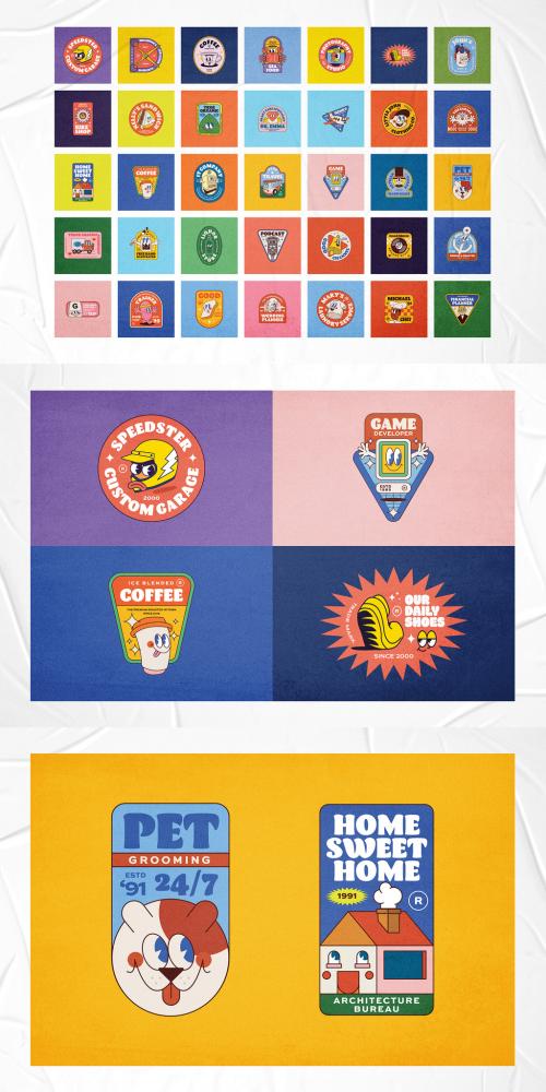 Retro Cartoon Character Illustration Logo Badges - 386967640