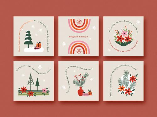 Holiday Card Layout Set with Illustrations - 386972149