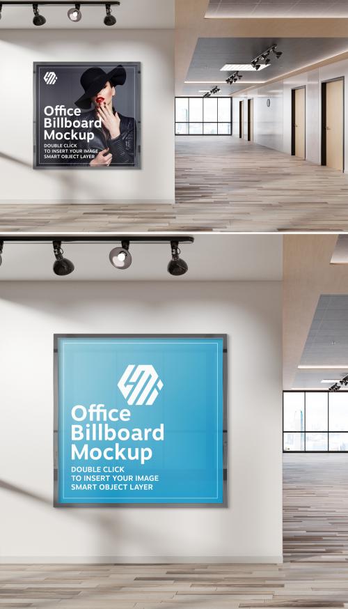Squared Frame Hanging on Office Wall Mockup - 386972642