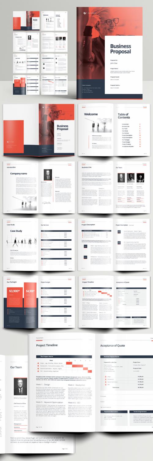 Professional Business Proposal Brochure Layout with Orange Accents - 386990464