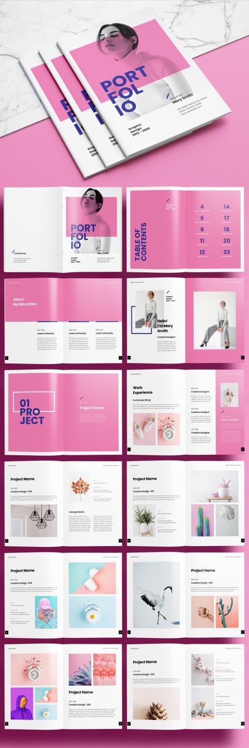 Modern Project Portfolio Layout with Pink Accents - 386992735
