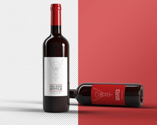 Two Red Wine Bottles Mockup - 387202459