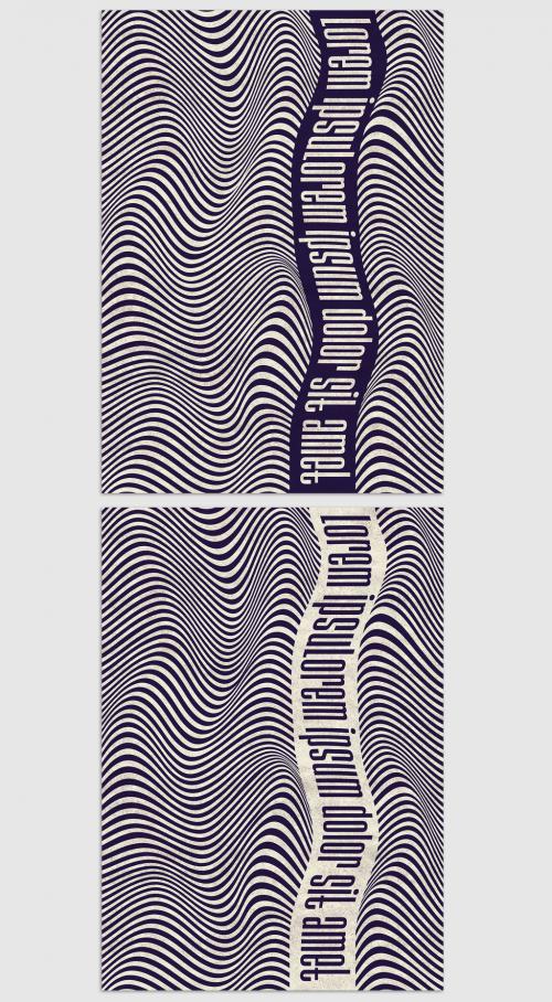 Monochrome Poster Design Layout with Distorted Wavy Line Background - 387215615