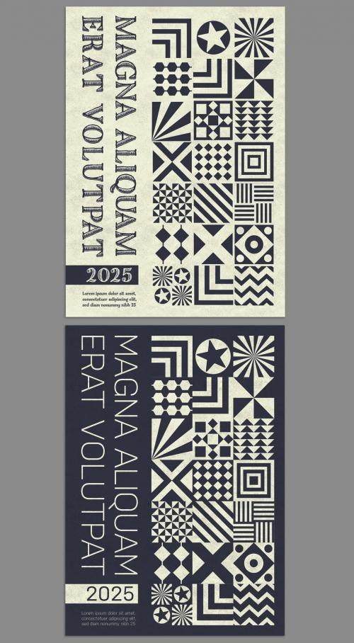 Vintage Monochrome Poster Design Layout with Abstract Geometric Patterns - 387215700