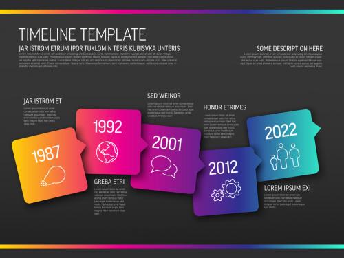 Vector Infographic Horizontal Timeline Layout with Arrow Square Bubbles - 387436909