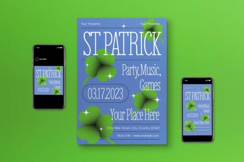 Blue Green Y2K ST Patrick Day Flyer Set