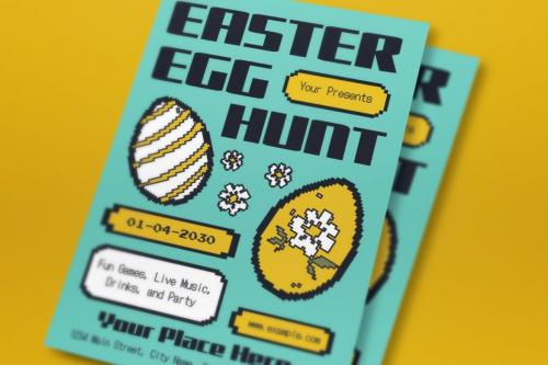 Cyan Black Y2K Pixellate Easter Egg Hunt Flyer Set