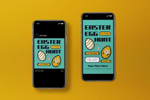 Cyan Black Y2K Pixellate Easter Egg Hunt Flyer Set