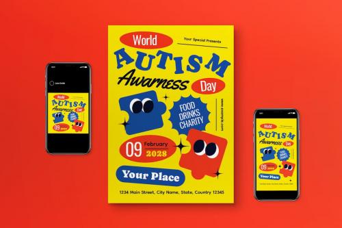 Yellow World Autism Awarness Day Flyer Set