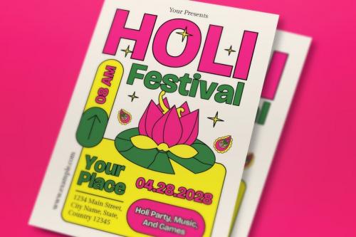 Pink Line Art Holi Festival Flyer Set