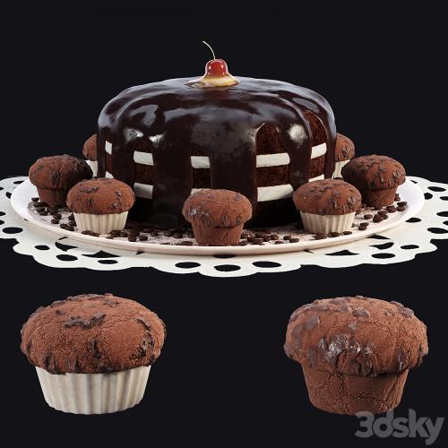 Chocolate cake and muffins