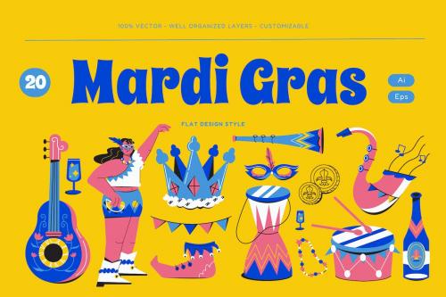 Flat Design Mardi Gras Asset Illustration